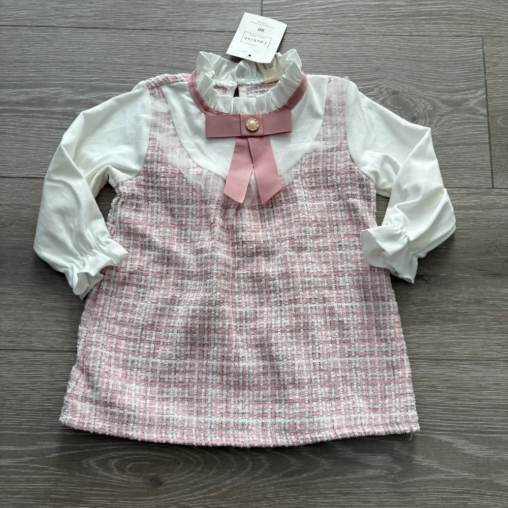 NWT Fashion Classic Clothes Kids Pink 90s Bow Detail A-Line Dress Size 12-24M - Picture 3 of 12
